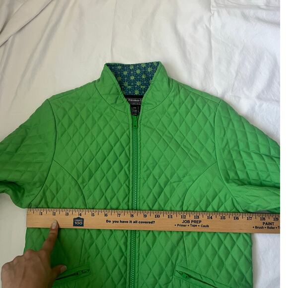 J. Peterman Quilted Jacket Coat Green Equestrian Preppy Old Money Size Small - Picture 6 of 8